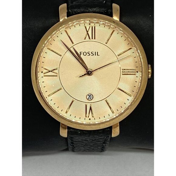 Fossil ES3707 Women's Black Leather Rose Analog Dial Quartz Wrist Watch KS520 - Picture 2 of 12